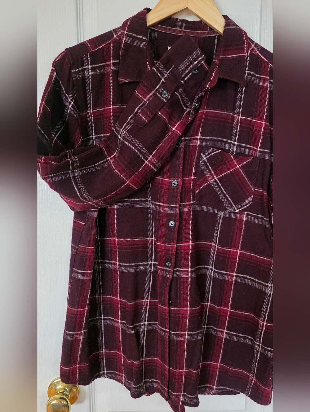G.H. Bass & Co. Burgundy Plaid Flannel Shirt Sz L Women's